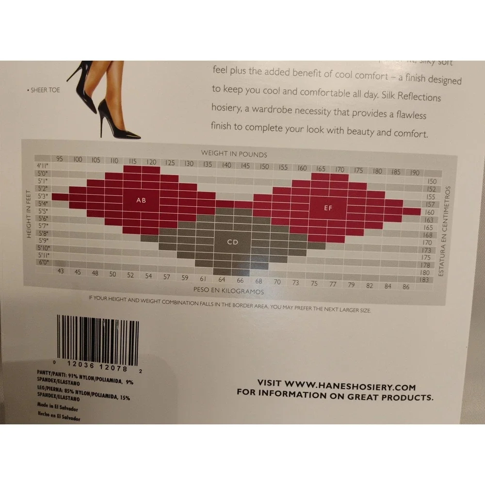 New Hanes Silk Reflections Silky Sheer Non Control Top Jet Pantyhose Size AB 715